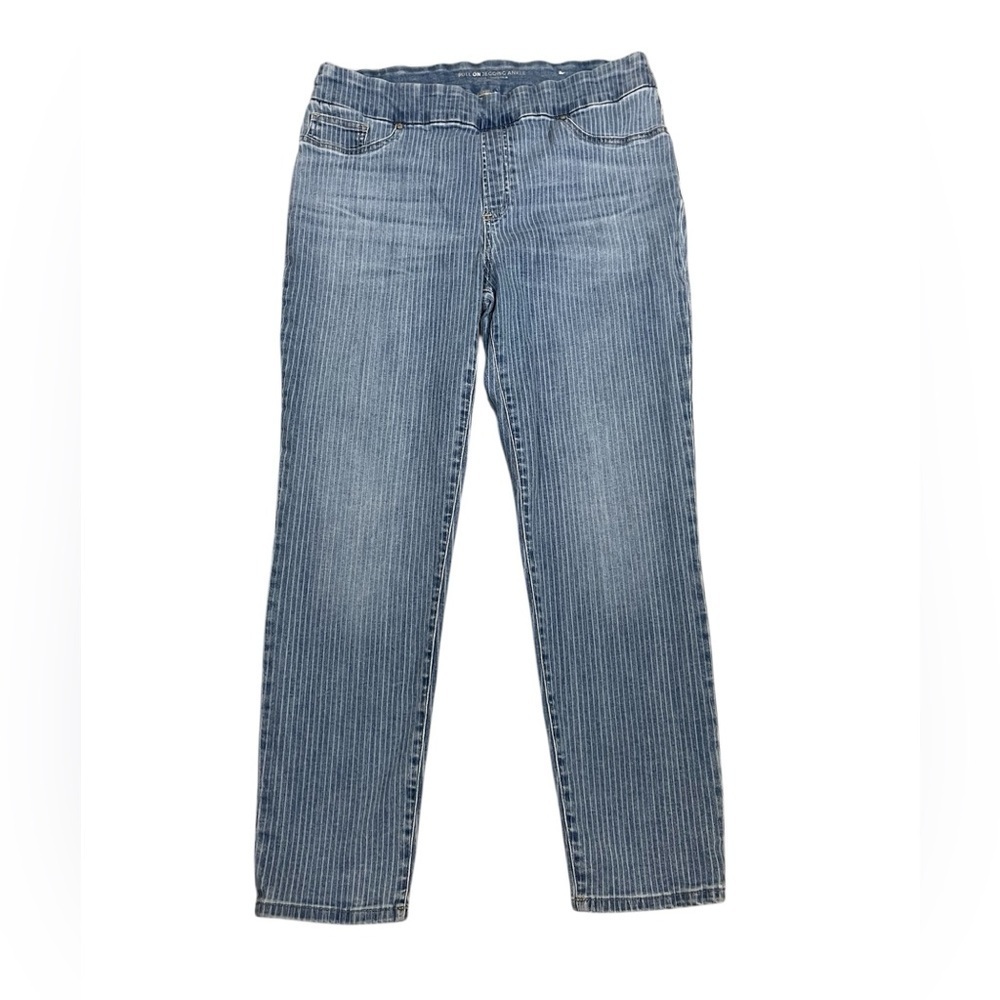 Chico’s Laser Striped Denim Ankle Jeggings Pull On Size 12R